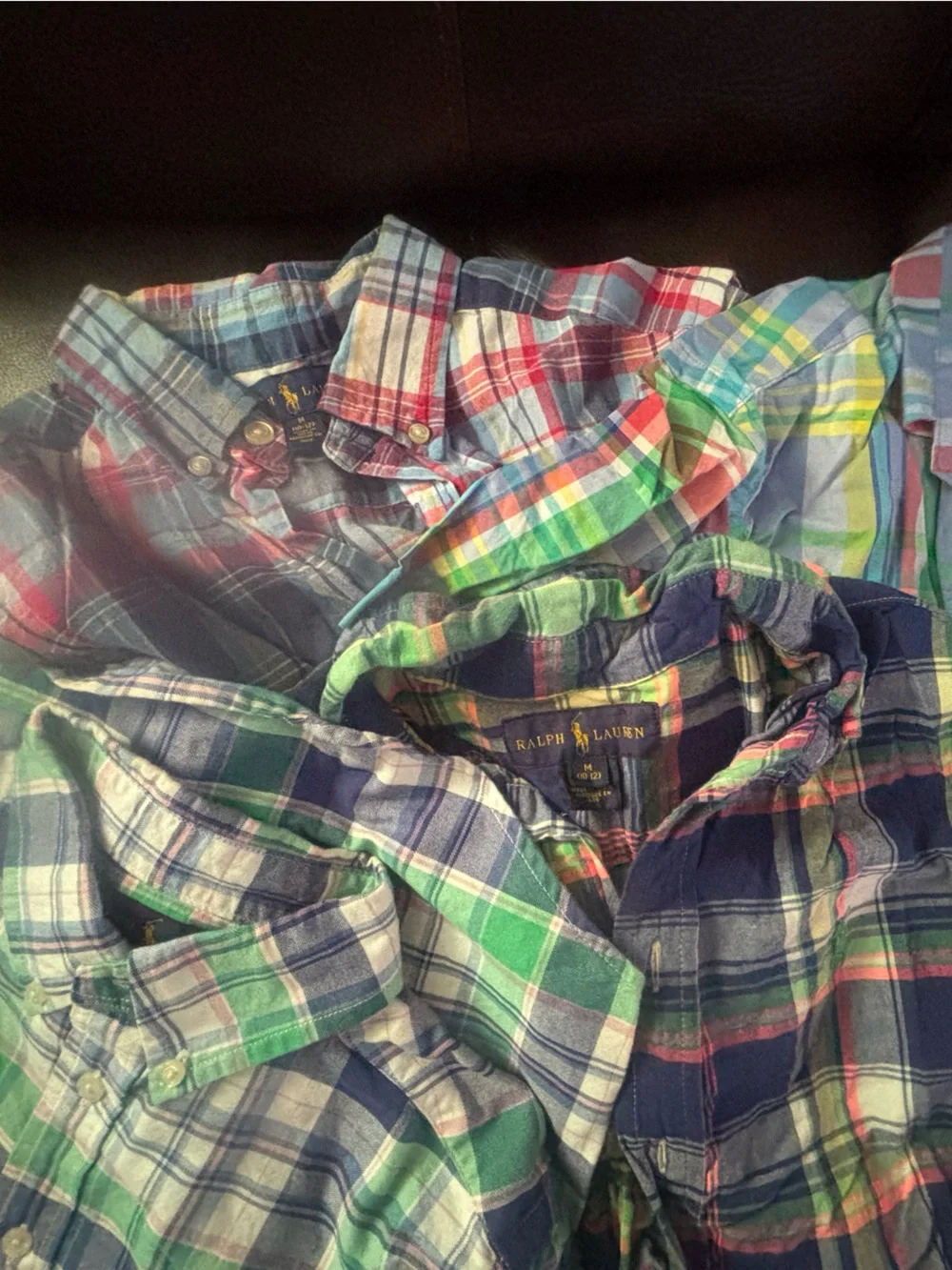 Lot of 4 Ralph Lauren Multicolor Plaid Cotton Button-Down Shirts — $60